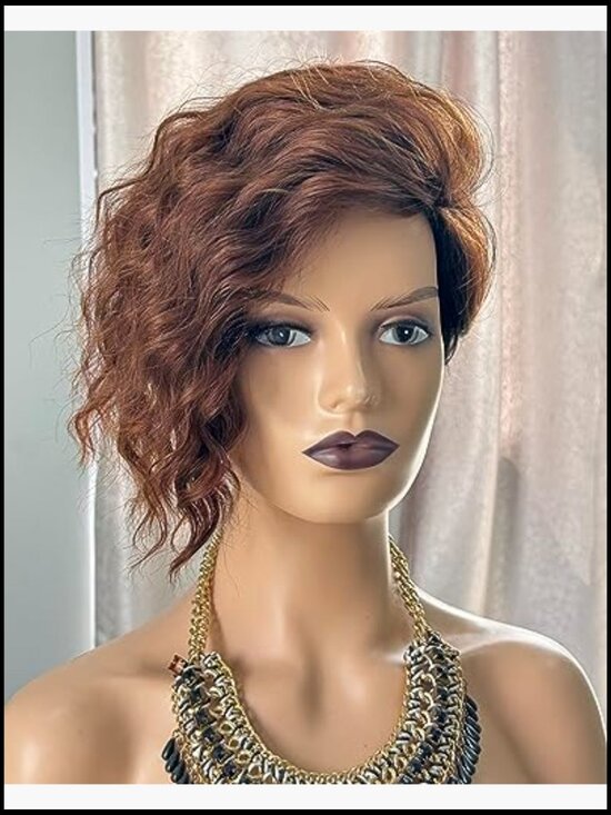 Short Curly Pixie Cut Wig with Bangs Asymmetrical Wavy Synthetic Hair for Women main image 4